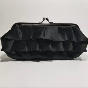 4/$20 Black Ruffle Evening Purse Snap Closure Lining Clutch HollyWould